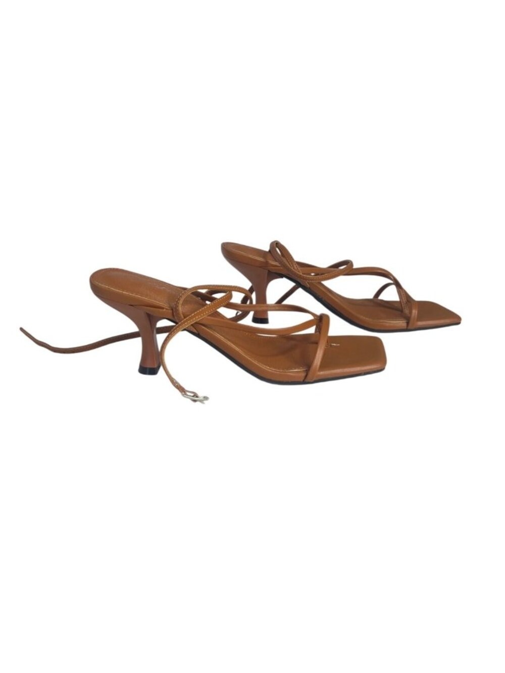 Piepiebye Strappy Heeled Sandals Size 7.5 Chocolate Brown Square Toe Straps 2.5"